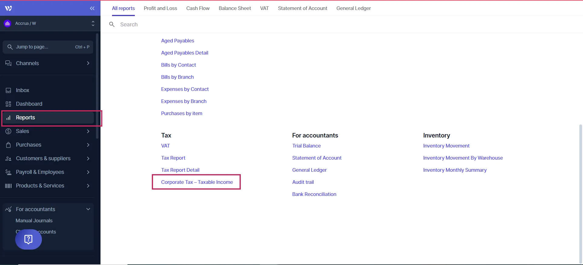 Corporate tax report